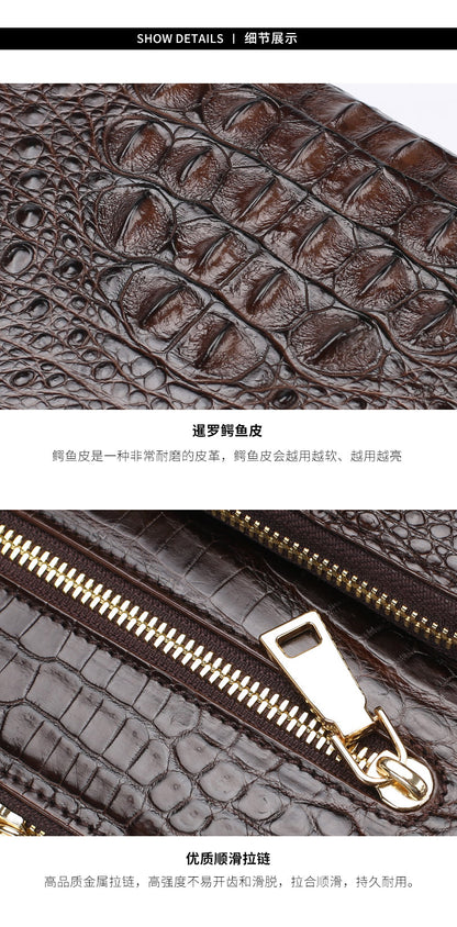 Siamese Crocodile Skin Genuine Leather Men's Shoulder Bag Business Casual Crossbody Bag Handbag 