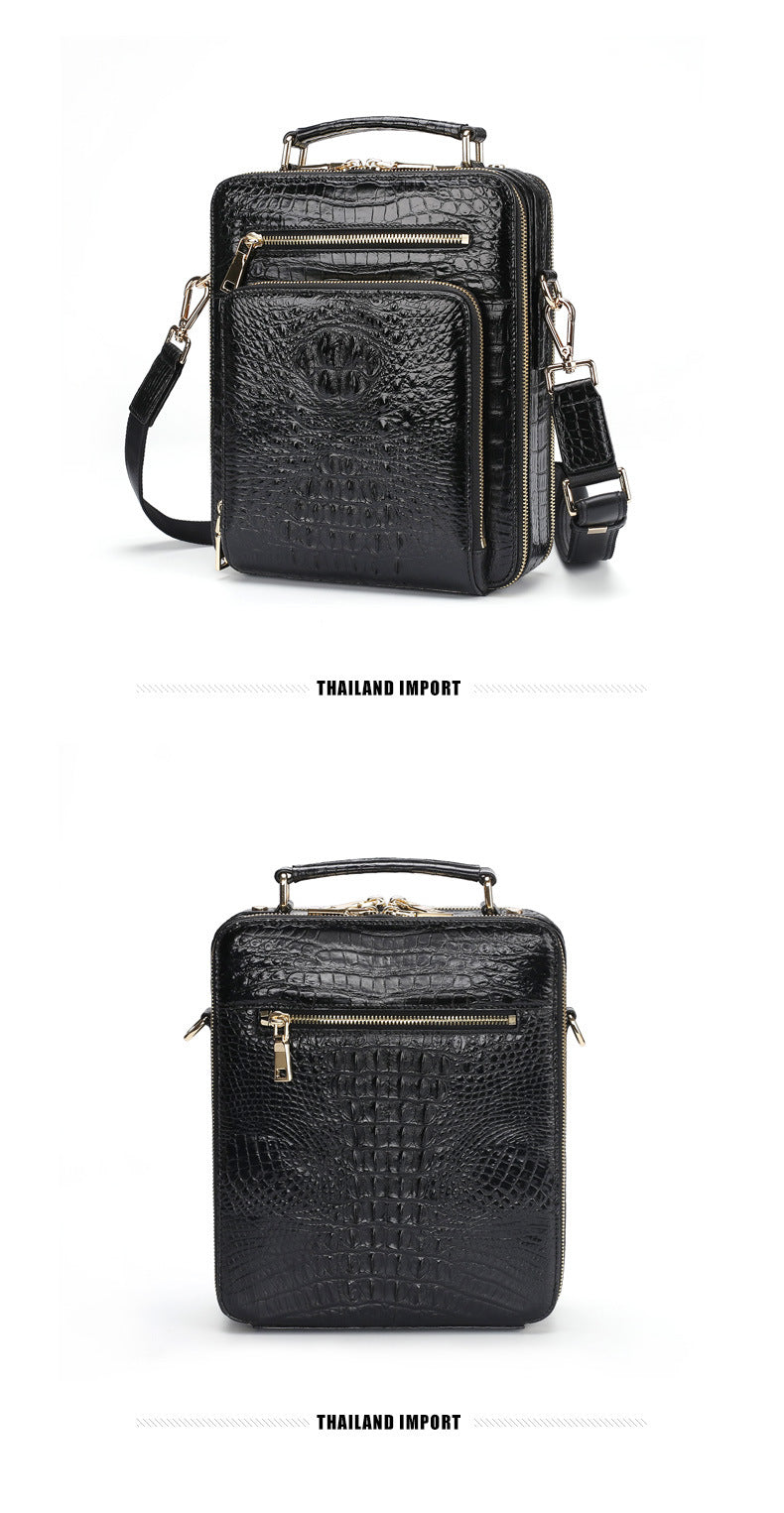Siamese Crocodile Skin Genuine Leather Men's Shoulder Bag Business Casual Crossbody Bag Handbag 