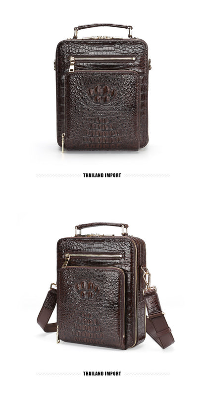 Siamese Crocodile Skin Genuine Leather Men's Shoulder Bag Business Casual Crossbody Bag Handbag 