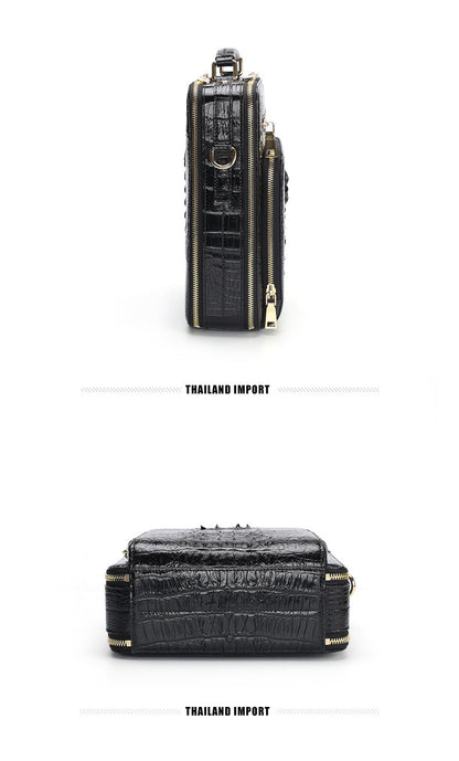 Siamese Crocodile Skin Genuine Leather Men's Shoulder Bag Business Casual Crossbody Bag Handbag 