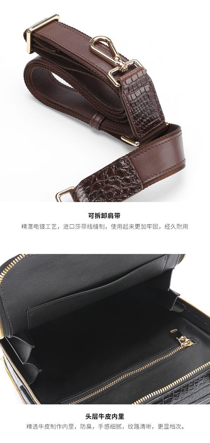 Siamese Crocodile Skin Genuine Leather Men's Shoulder Bag Business Casual Crossbody Bag Handbag 