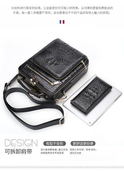 Siamese Crocodile Skin Genuine Leather Men's Shoulder Bag Business Casual Crossbody Bag Handbag 
