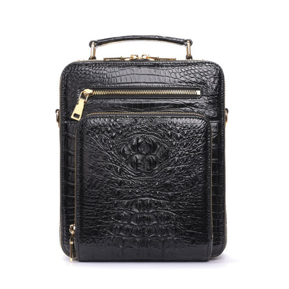 Siamese Crocodile Skin Genuine Leather Men's Shoulder Bag Business Casual Crossbody Bag Handbag 
