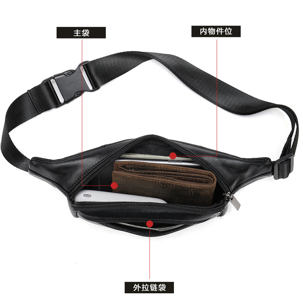 Men's Waist Bag Genuine Sheepskin Leather Simple Retro Waterproof Crossbody Bust Bag 