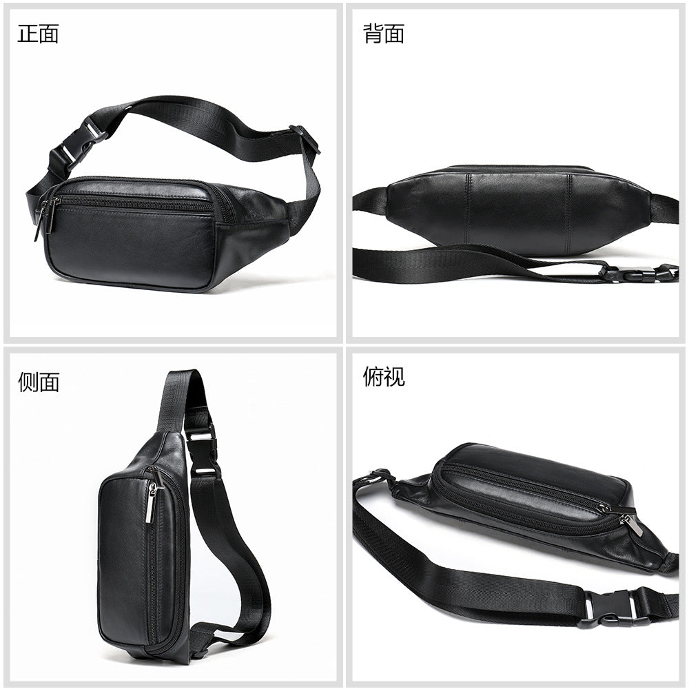 Men's Waist Bag Genuine Sheepskin Leather Simple Retro Waterproof Crossbody Bust Bag 