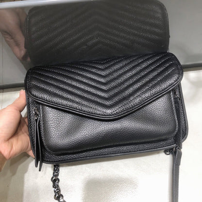 Women's Casual Shoulder Bag Chain Type Genuine Leather Chain Bag Small Square Bag Crossbody Bag
