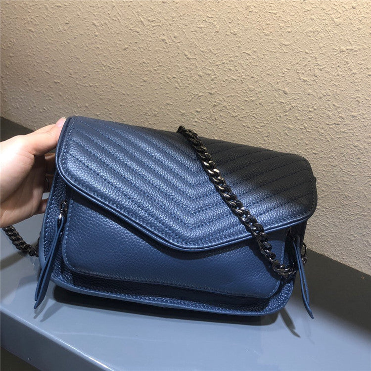 Women's Casual Shoulder Bag Chain Type Genuine Leather Chain Bag Small Square Bag Crossbody Bag