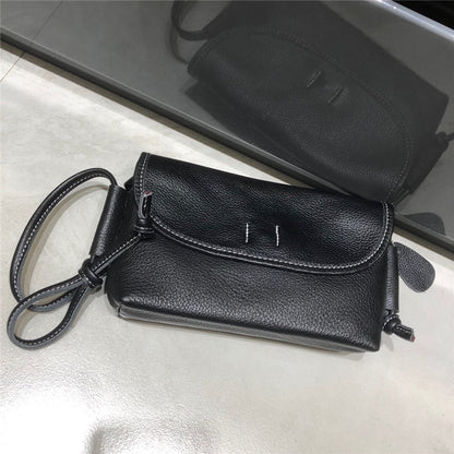 Genuine Leather Ladies Diagonal Shoulder Bag Retro Messenger Bag with Lid Zipper Handbag