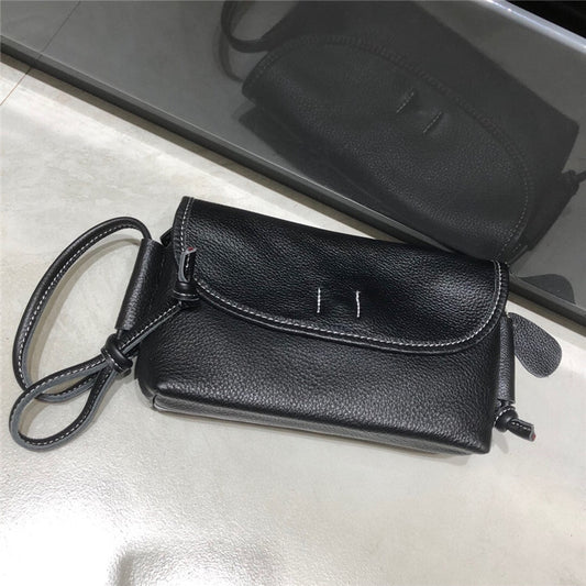 Genuine Leather Ladies Diagonal Shoulder Bag Retro Messenger Bag with Lid Zipper Handbag