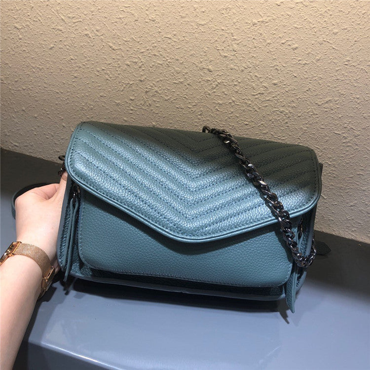 Women's Casual Shoulder Bag Chain Type Genuine Leather Chain Bag Small Square Bag Crossbody Bag