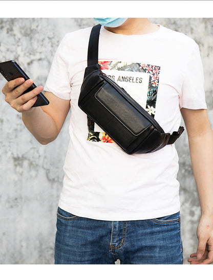 Men's Waist Bag Sheepskin Genuine Leather Fashion Casual Simple Multifunctional Crossbody Bust Bag 