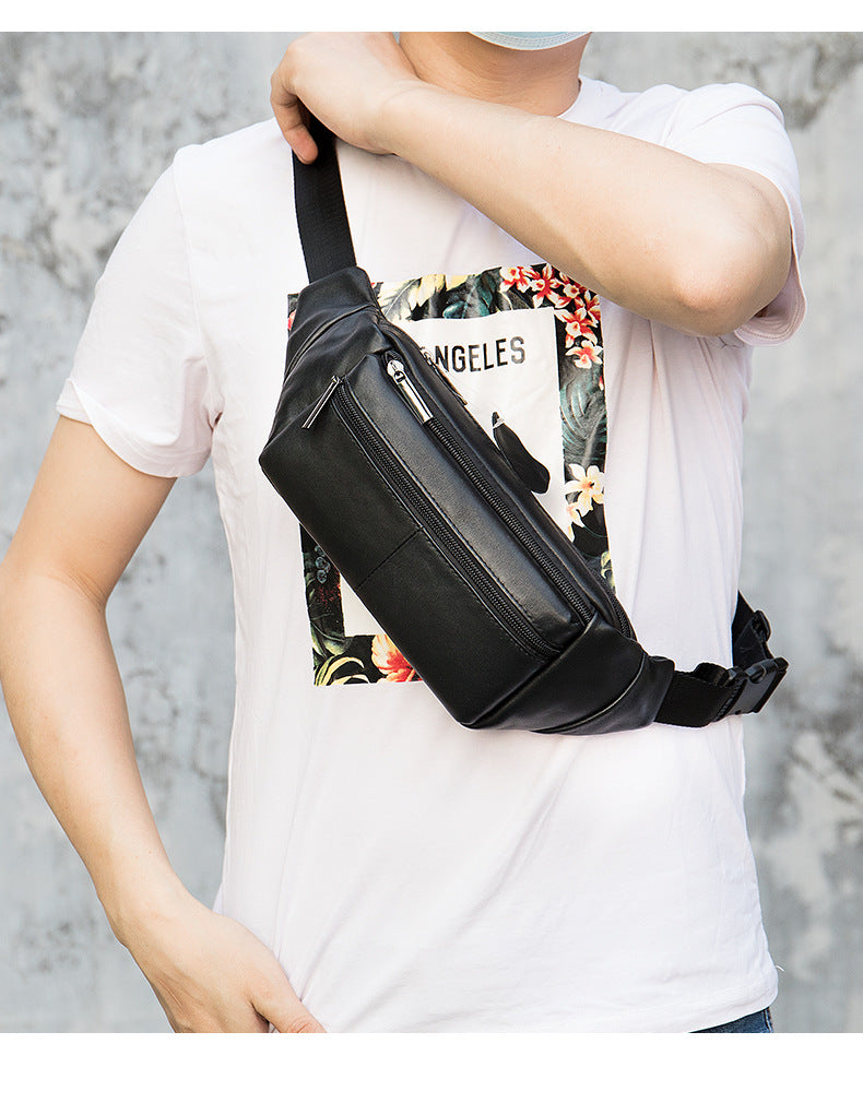 Men's Waist Bag Sheepskin Genuine Leather Fashion Casual Simple Multifunctional Crossbody Bust Bag 