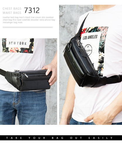 Men's Waist Bag Sheepskin Genuine Leather Fashion Casual Simple Multifunctional Crossbody Bust Bag 
