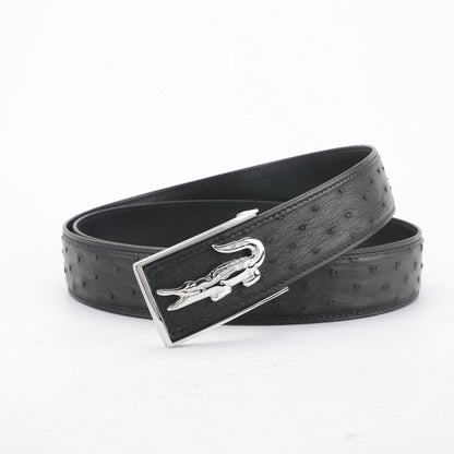 South African Ostrich Skin Men's Belt Smooth Buckle Stylish Fashion Bicasual Men's Belt 