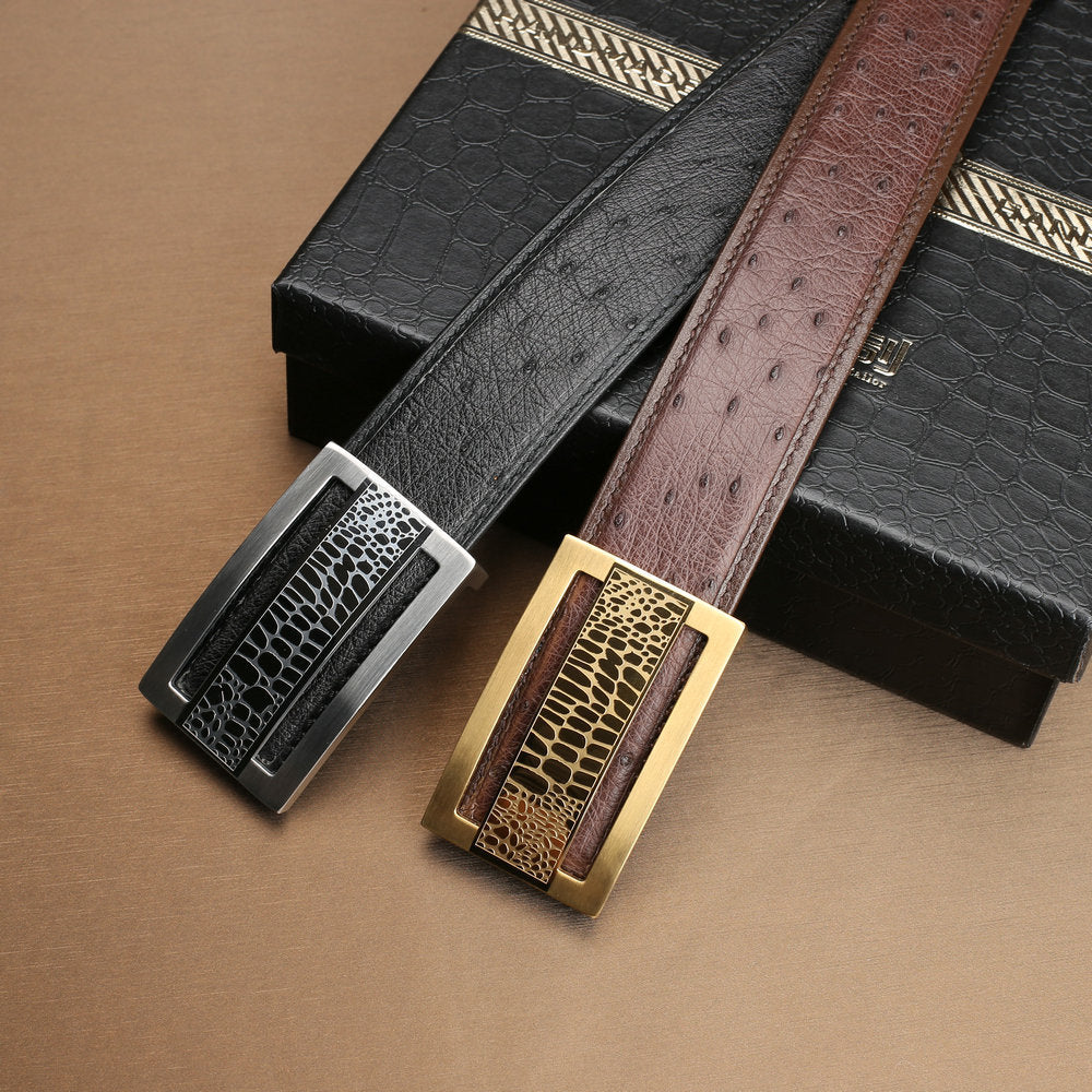 Ostrich skin genuine leather men's belt fashion business high quality male belt 