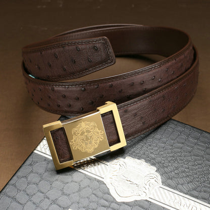 Men's Belt South Africa Ostrich Skin Genuine Leather Smooth Buckle High Quality Fashion Business Casual Men's Belt 
