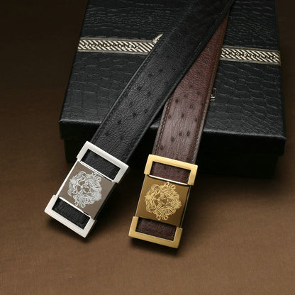 Men's Belt South Africa Ostrich Skin Genuine Leather Smooth Buckle High Quality Fashion Business Casual Men's Belt 