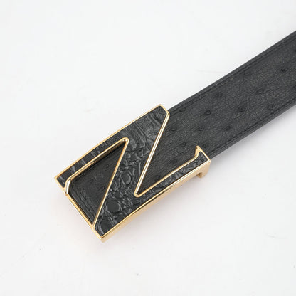 Ostrich Skin Genuine Leather Men's Belt No Pieces Casual High Quality Men's Belt 
