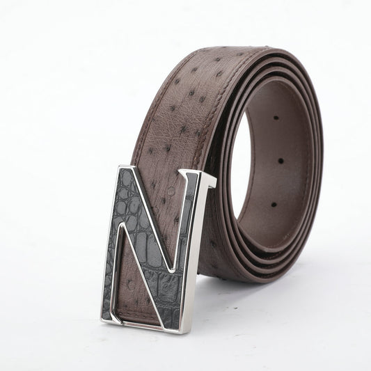 Ostrich Skin Genuine Leather Men's Belt No Pieces Casual High Quality Men's Belt 