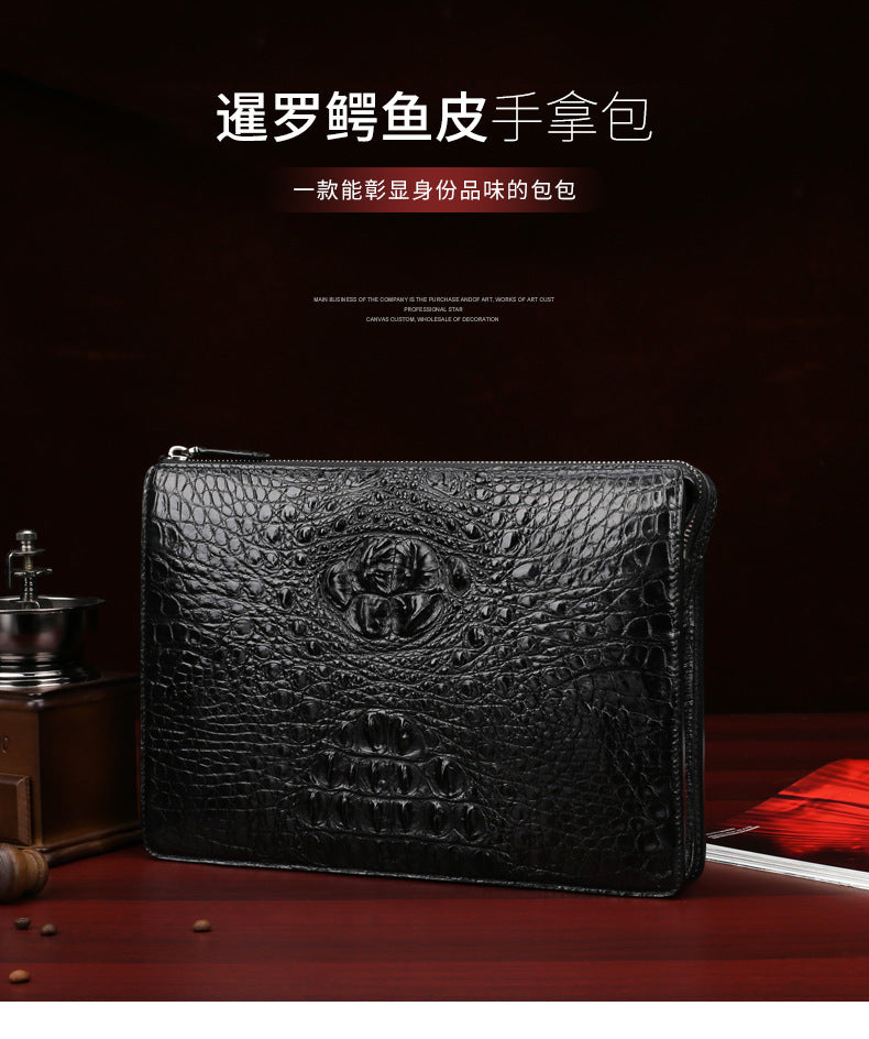 Siamese Crocodile Skin Genuine Leather Men's Bag Casual Commuting Business Handbag 