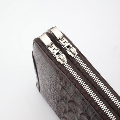 Crocodile Skin Genuine Leather Men's Handbag Double Zipper Security Lock Business Casual Men's Bag 