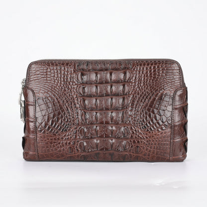Crocodile Skin Genuine Leather Men's Handbag Double Zipper Security Lock Business Casual Men's Bag 