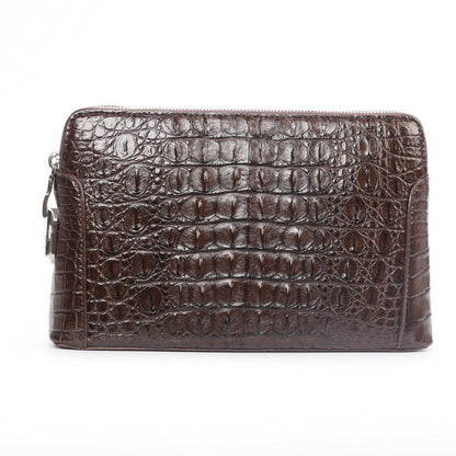 Crocodile Skin Genuine Leather Men's Handbag Double Zipper Security Lock Business Casual Men's Bag 