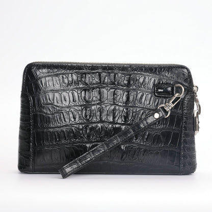 Crocodile Skin Genuine Leather Men's Handbag Double Zipper Security Lock Business Casual Men's Bag 