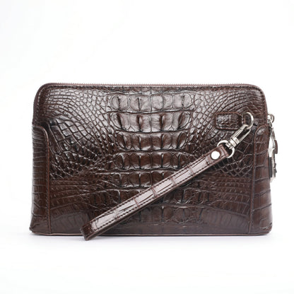 Crocodile Skin Genuine Leather Men's Handbag Double Zipper Security Lock Business Casual Men's Bag 