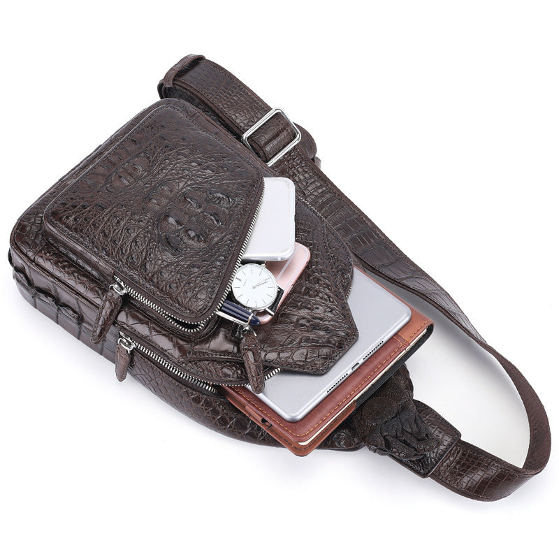 Siamese Crocodile Skin Men's Bust Bag Genuine Leather Crossbody Bag Cool Style Fashion Bag 