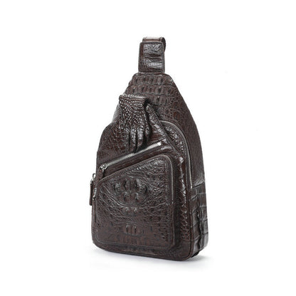 Siamese Crocodile Skin Men's Bust Bag Genuine Leather Crossbody Bag Cool Style Fashion Bag 