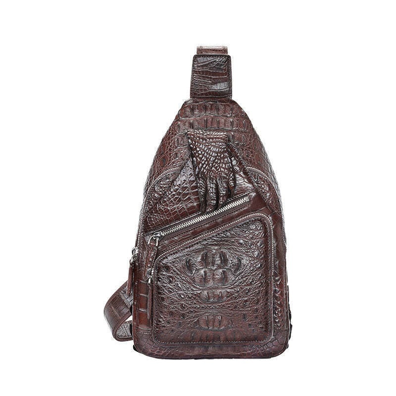 Siamese Crocodile Skin Men's Bust Bag Genuine Leather Crossbody Bag Cool Style Fashion Bag 