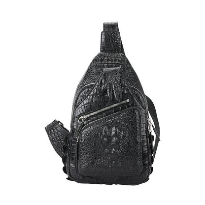 Siamese Crocodile Skin Men's Bust Bag Genuine Leather Crossbody Bag Cool Style Fashion Bag 