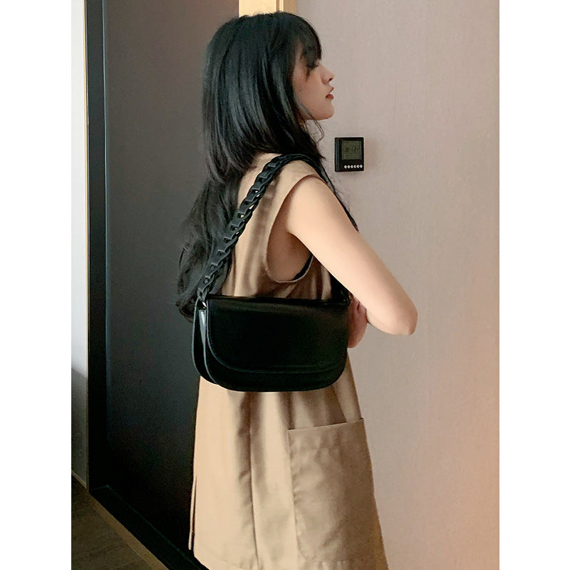 Stylish woven genuine leather women's bag armpit bag cowhide shoulder bag crossbody bag women