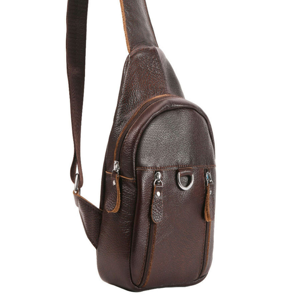 Men's bust bag genuine cowhide leather Korean fashion individuality retro casual shoulder bag crossbody bag for men 