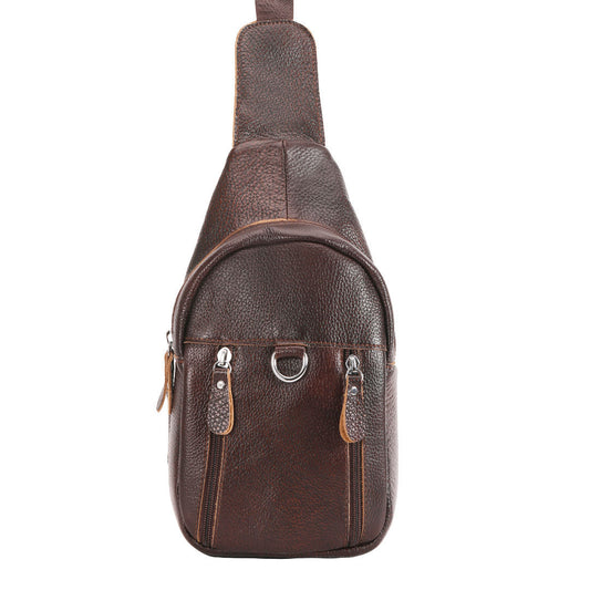 Men's bust bag genuine cowhide leather Korean fashion individuality retro casual shoulder bag crossbody bag for men 