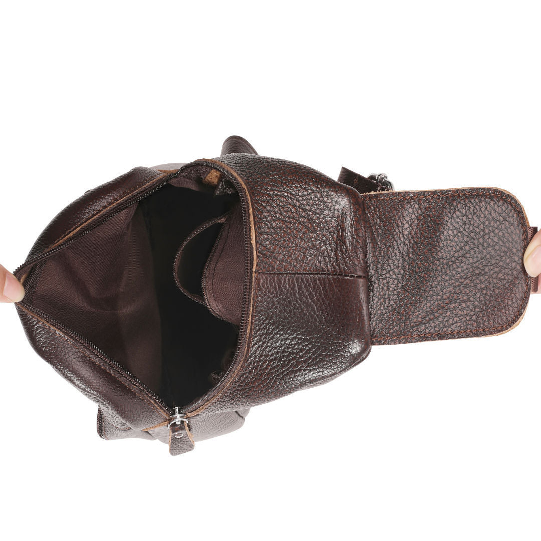 Men's bust bag genuine cowhide leather Korean fashion individuality retro casual shoulder bag crossbody bag for men 