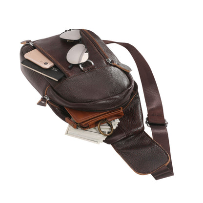 Men's bust bag genuine cowhide leather Korean fashion individuality retro casual shoulder bag crossbody bag for men 