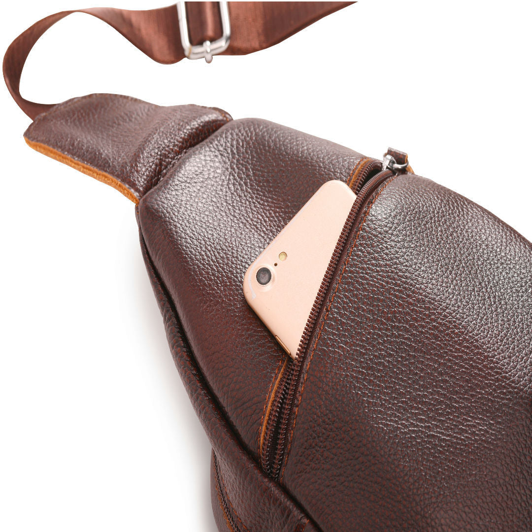Men's bust bag genuine cowhide leather Korean fashion individuality retro casual shoulder bag crossbody bag for men 