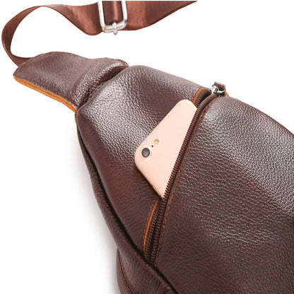 Men's bust bag genuine cowhide leather Korean fashion individuality retro casual shoulder bag crossbody bag for men 