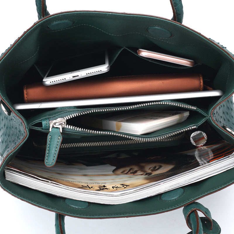 Fashionable Ostrich Leather Women's Bag Genuine Ostrich Leather Large Capacity Casual Handbag Leather Tote Bag