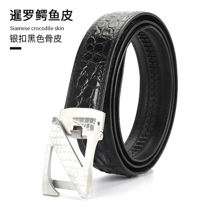Siamese Crocodile Skin Genuine Leather Automatic Buckle Men's Belt Casual Business or Commuting 