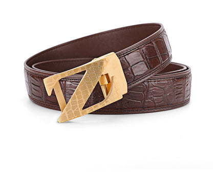 Siamese Crocodile Skin Genuine Leather Automatic Buckle Men's Belt Casual Business or Commuting 