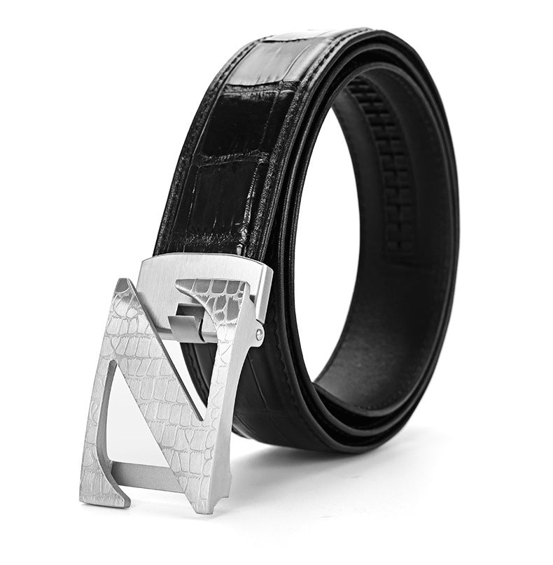Siamese Crocodile Skin Genuine Leather Automatic Buckle Men's Belt Casual Business or Commuting 