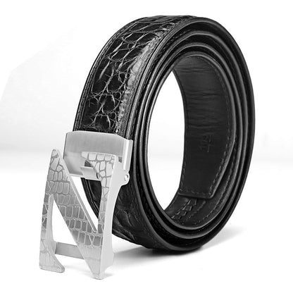 Siamese Crocodile Skin Genuine Leather Automatic Buckle Men's Belt Casual Business or Commuting 