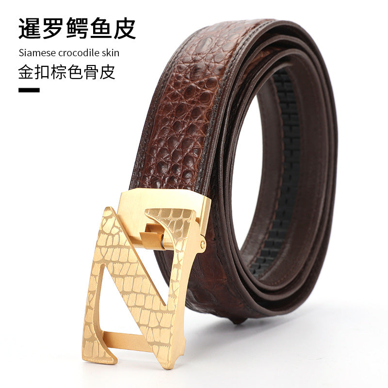 Siamese Crocodile Skin Genuine Leather Automatic Buckle Men's Belt Casual Business or Commuting 