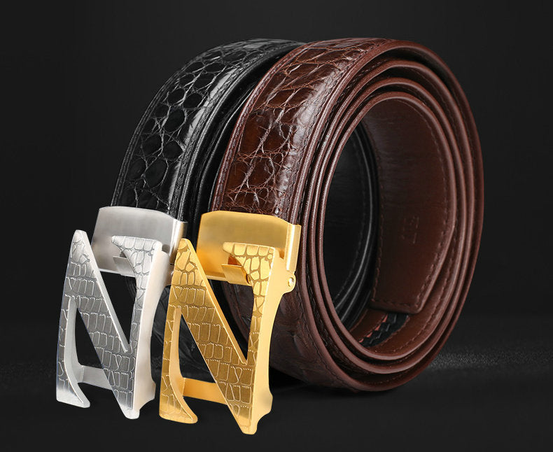 Siamese Crocodile Skin Genuine Leather Automatic Buckle Men's Belt Casual Business or Commuting 