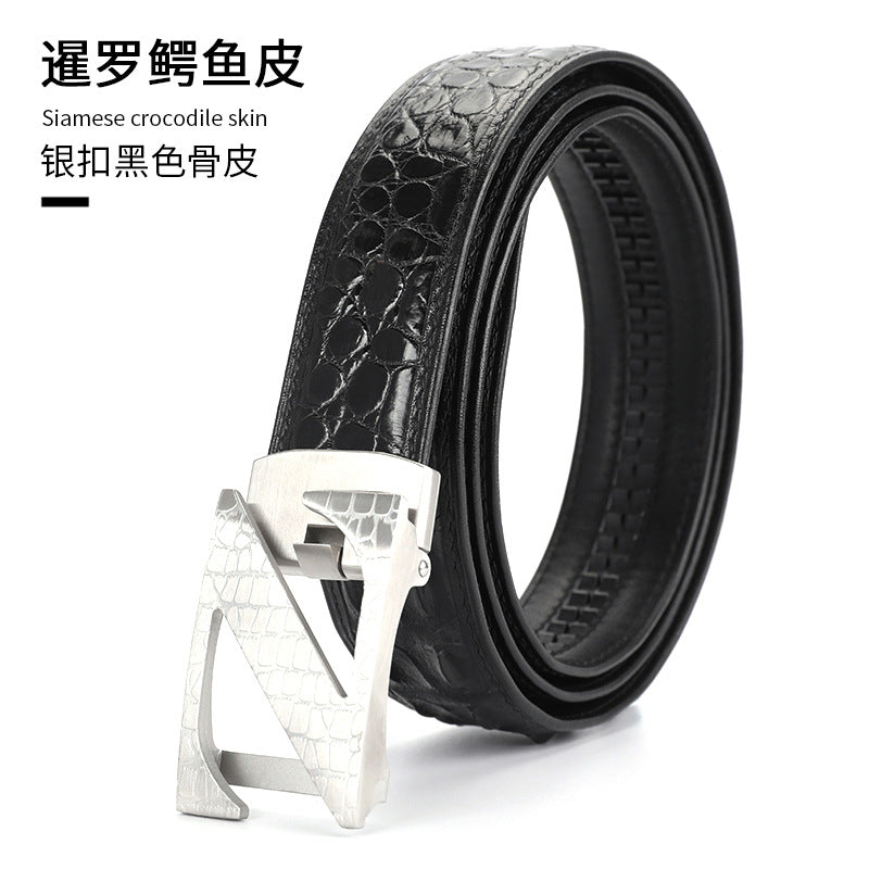 Siamese Crocodile Skin Genuine Leather Automatic Buckle Men's Belt Casual Business or Commuting 