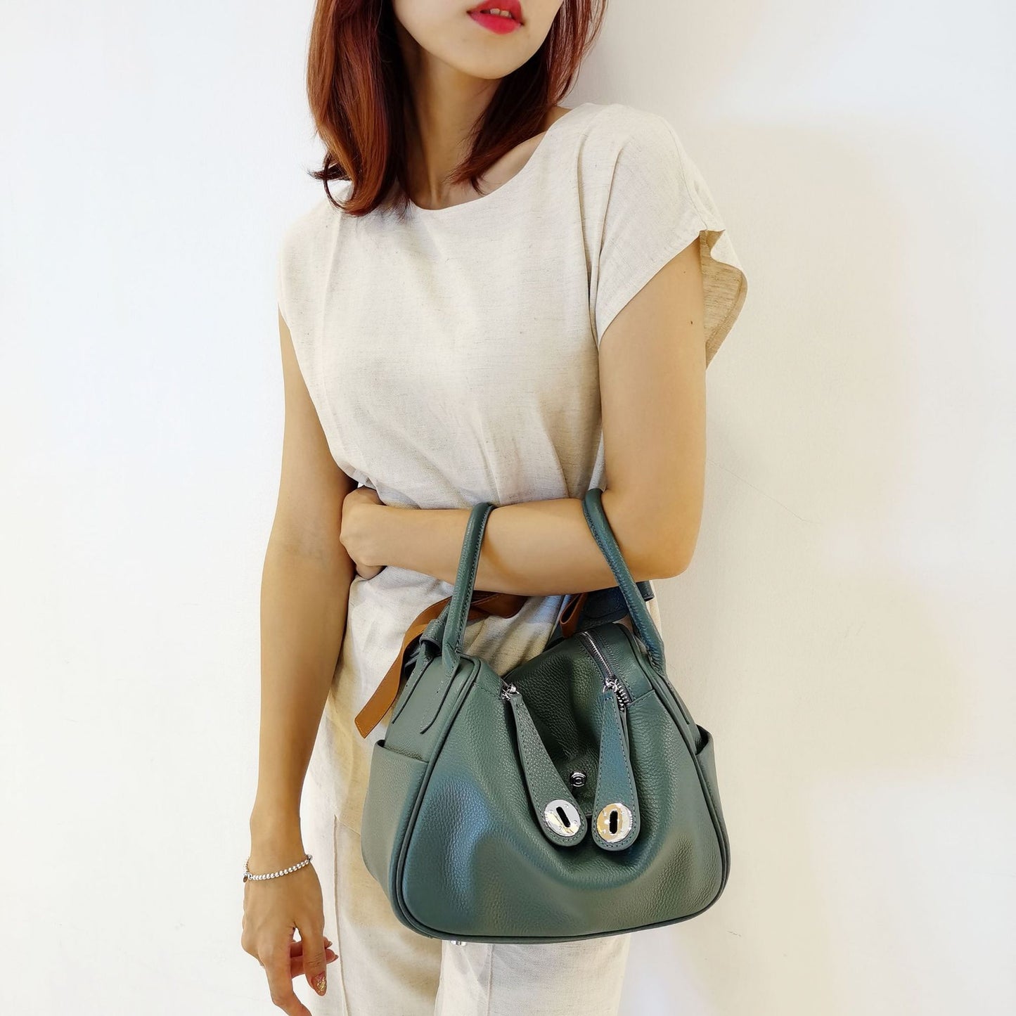 Genuine leather women's bag lychee pattern cowhide shoulder shoulder bag crossbody bag handbag