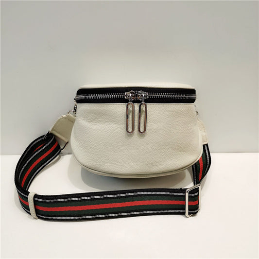 Zipper Genuine Leather Women Bag Trend Fashionable Body Bag Cowhide Women Bag Soft Side Shoulder Bag